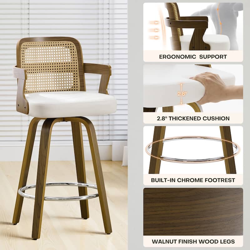Upholstered Wood Swivel Counter Height Barstool with Arms