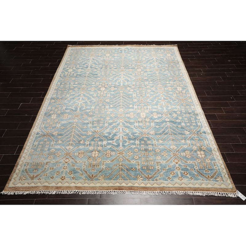 Hand Knotted Transitional Oushak Aqua Wool Oriental Area Rug