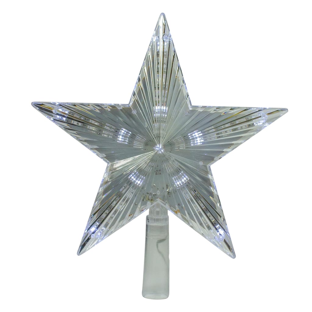 9.5" Lighted Clear Twinkling 5-Point Star Christmas Tree Topper - Clear White LED Lights - 9.5