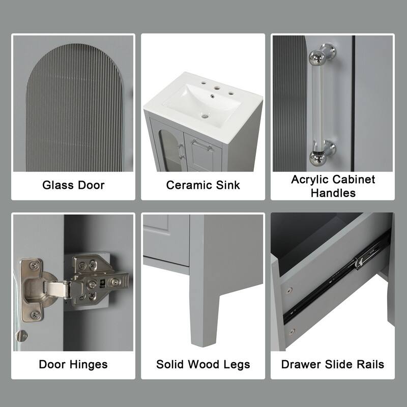 24" Bathroom Vanity with Sink, Bathroom Vanity Cabinet with Two Drawers and Door, Adjustable Shelf, Solid Wood and MDF