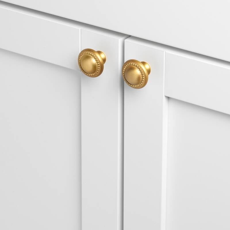 GlideRite 10-Pack 1-1/4-inch Round Beaded Cabinet Knob Satin Gold - Pack of 10