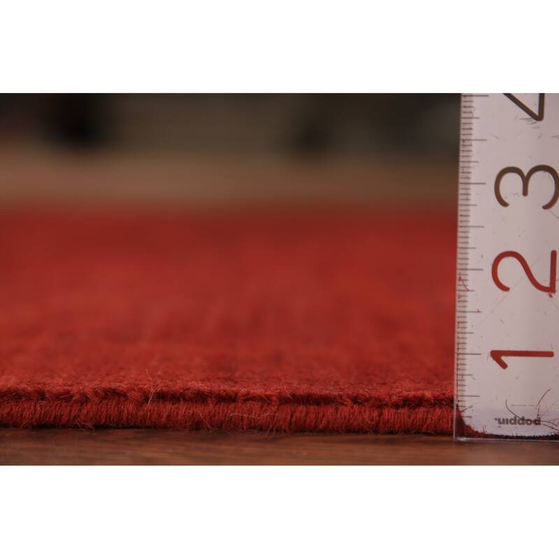 Red Modern Gabbeh Oriental Runner Rug Hand-Knotted Wool Carpet - 3'4" x 16'2"