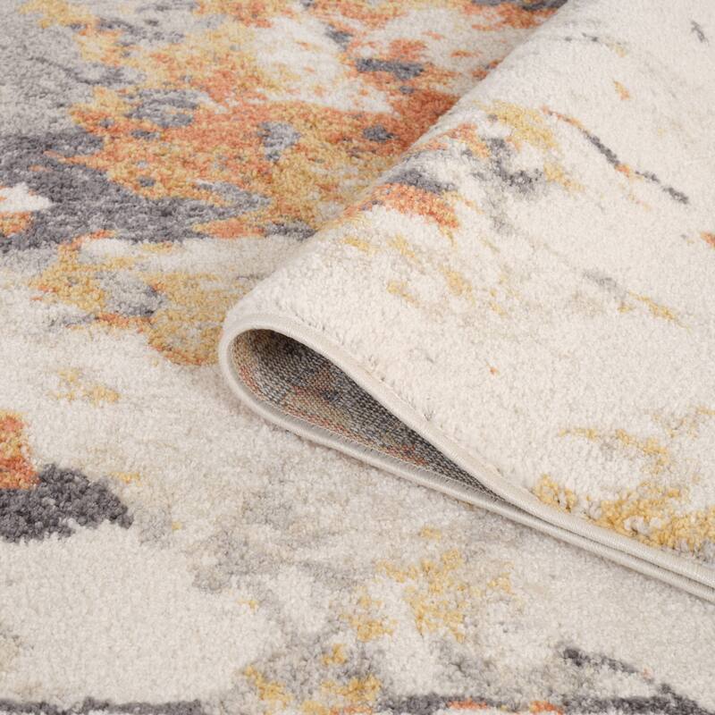 Avant Ivory and Orange Abstract Power-Loom Area Rug 2' x 3'