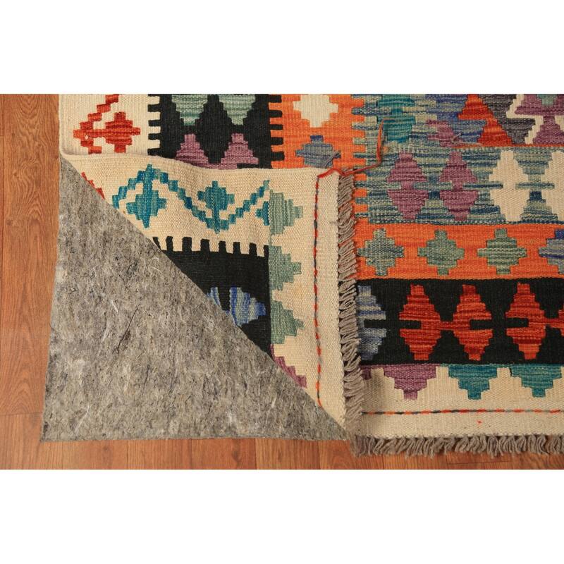 Geometric Kilim Area Rug Flatweave Wool Carpet - 8'8"x 11'10"