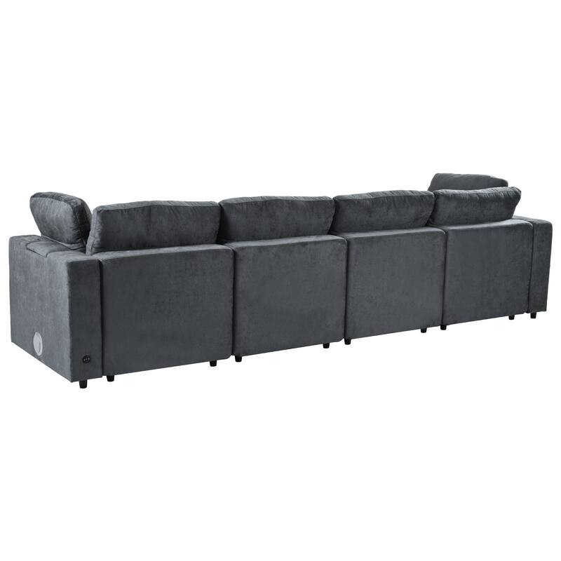 Modular Upholstered Sectional Sofa with Storage Space, USB Charge Ports, Wireless Charging and Built-in Bluetooth Speaker in Arm