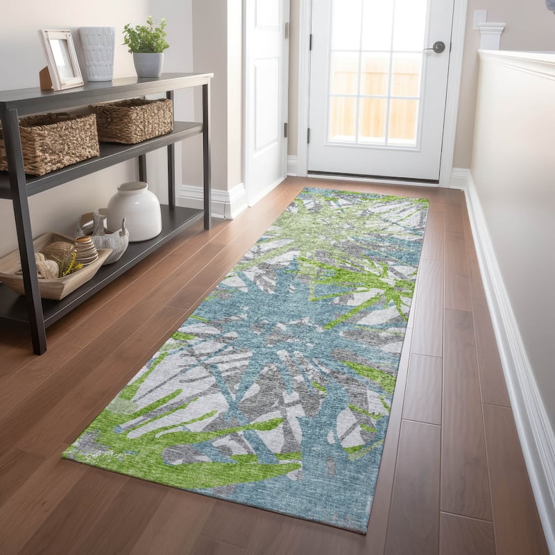 Premium Washable Super Soft Abstract Starburst Mayfield Rug - Green - 2' 3" x 7' 6" - Runner