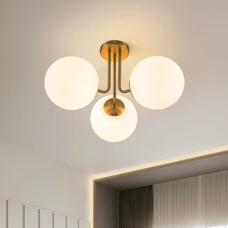 3 - Light 22'' Modern Sputnik Globe Glass Semi Flush Mount Light