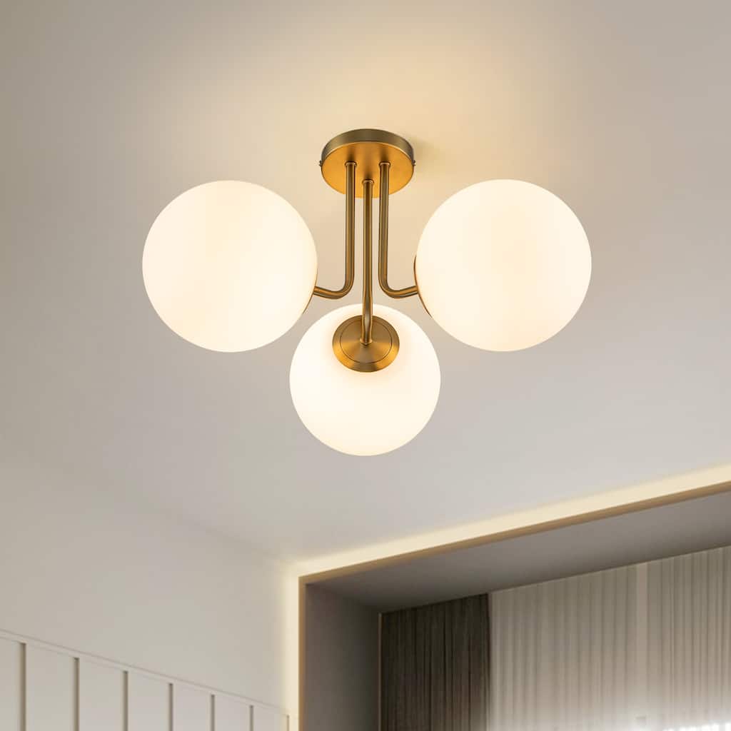 3 - Light 22'' Modern Sputnik Globe Glass Semi Flush Mount Light