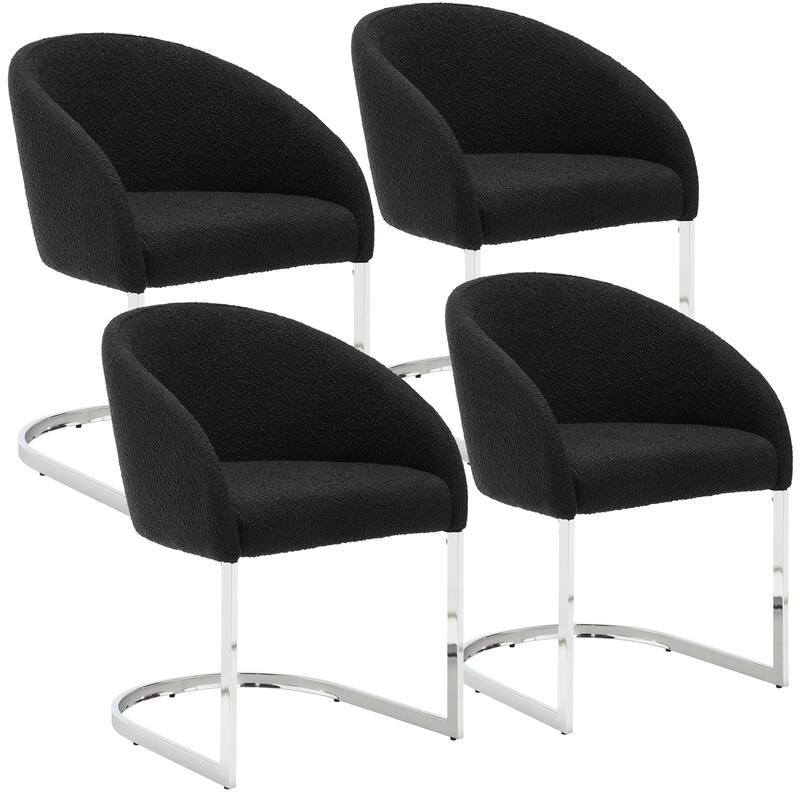 Modern Fabric Upholstered Dining Chairs, Boucle Arm Side Chair - 30" H x 22.2" W x 21.7" D - Set of 4 - Black