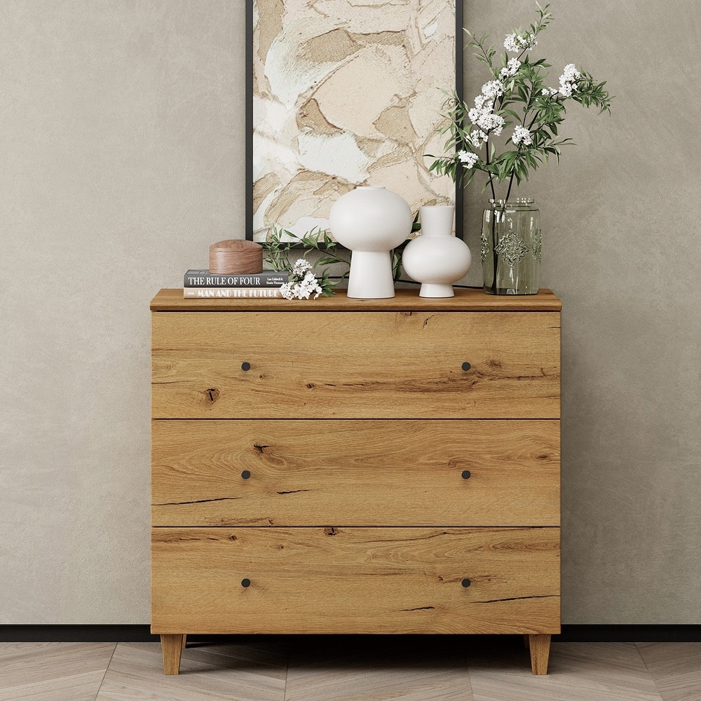 WAMPAT Dresser with 3 Drawers, 35.4" Wide Chest of Drawer for Bedroom