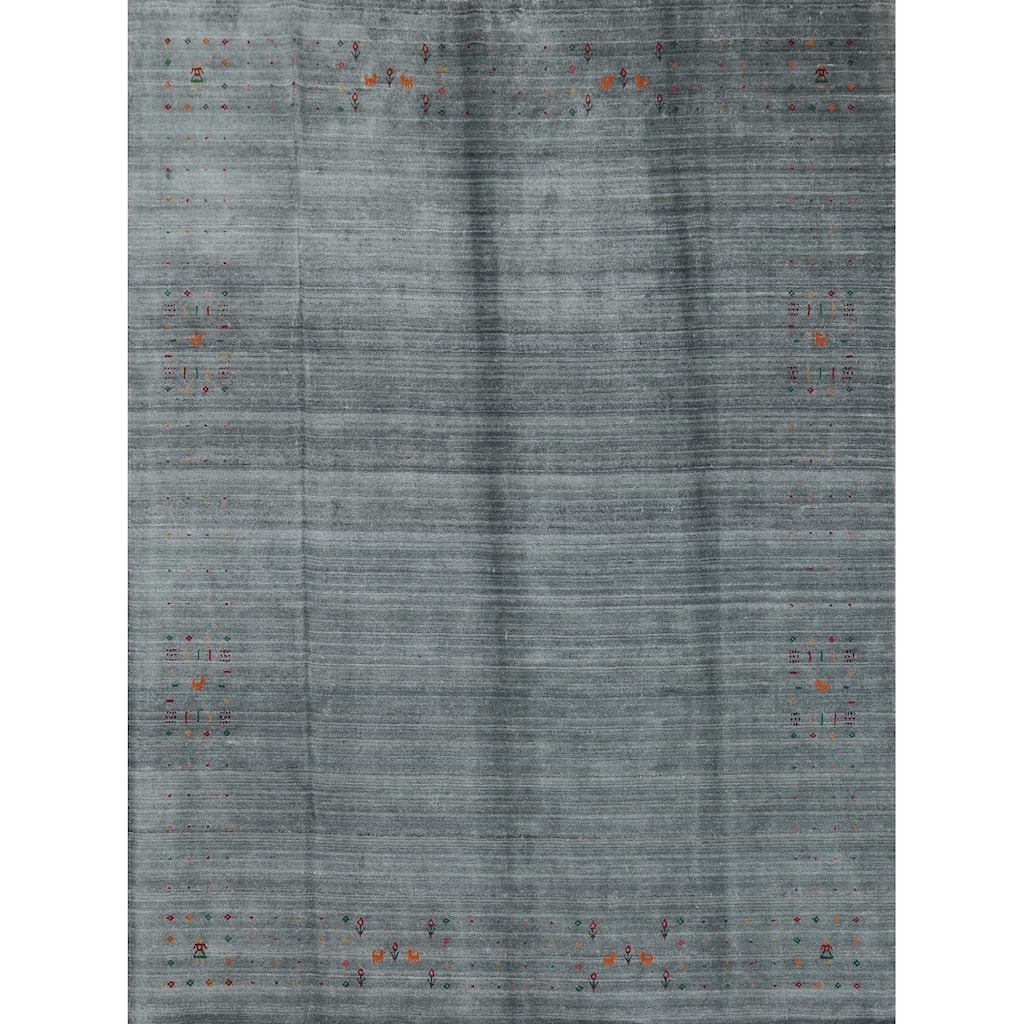 Tribal Gabbeh Oriental Area Rug Handmade Orange Silk Carpet - 8'3" x 9'10"