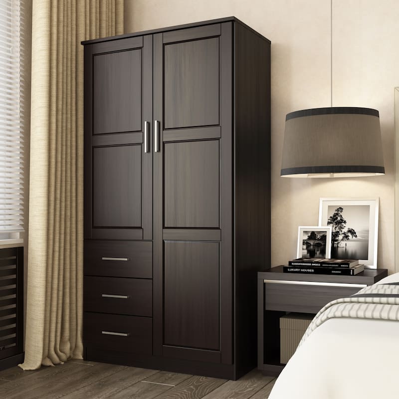 Palace Imports 100% Solid Wood Metro Wardrobe Armoire with Solid Wood or Mirrored Doors