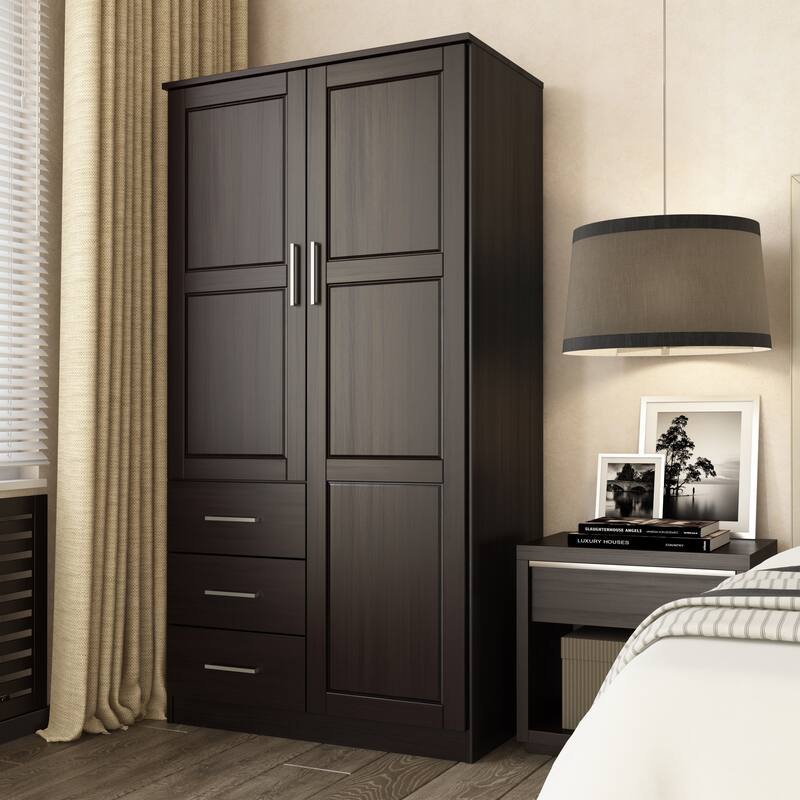 Palace Imports 100% Solid Wood Metro Wardrobe Armoire with Solid Wood or Mirrored Doors - Java-Raised Panel