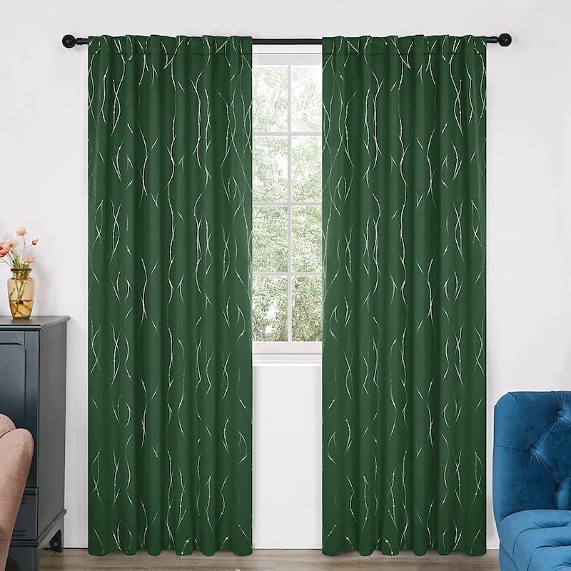 Deconovo Back Tab Silver Lines with Dots Curtain Panel Pairs(2 Panel) - 52x84 Inch - Dark Forest Green