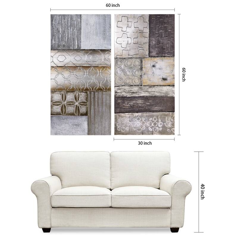 "Stacked" Abstract Textured Metallic Hand Painted Wall Art Set of 2