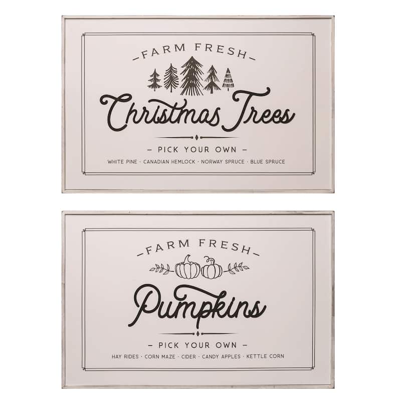 Transpac Wood 35.75 in. Off-White Christmas Farm Pumpkin Patch Arrow