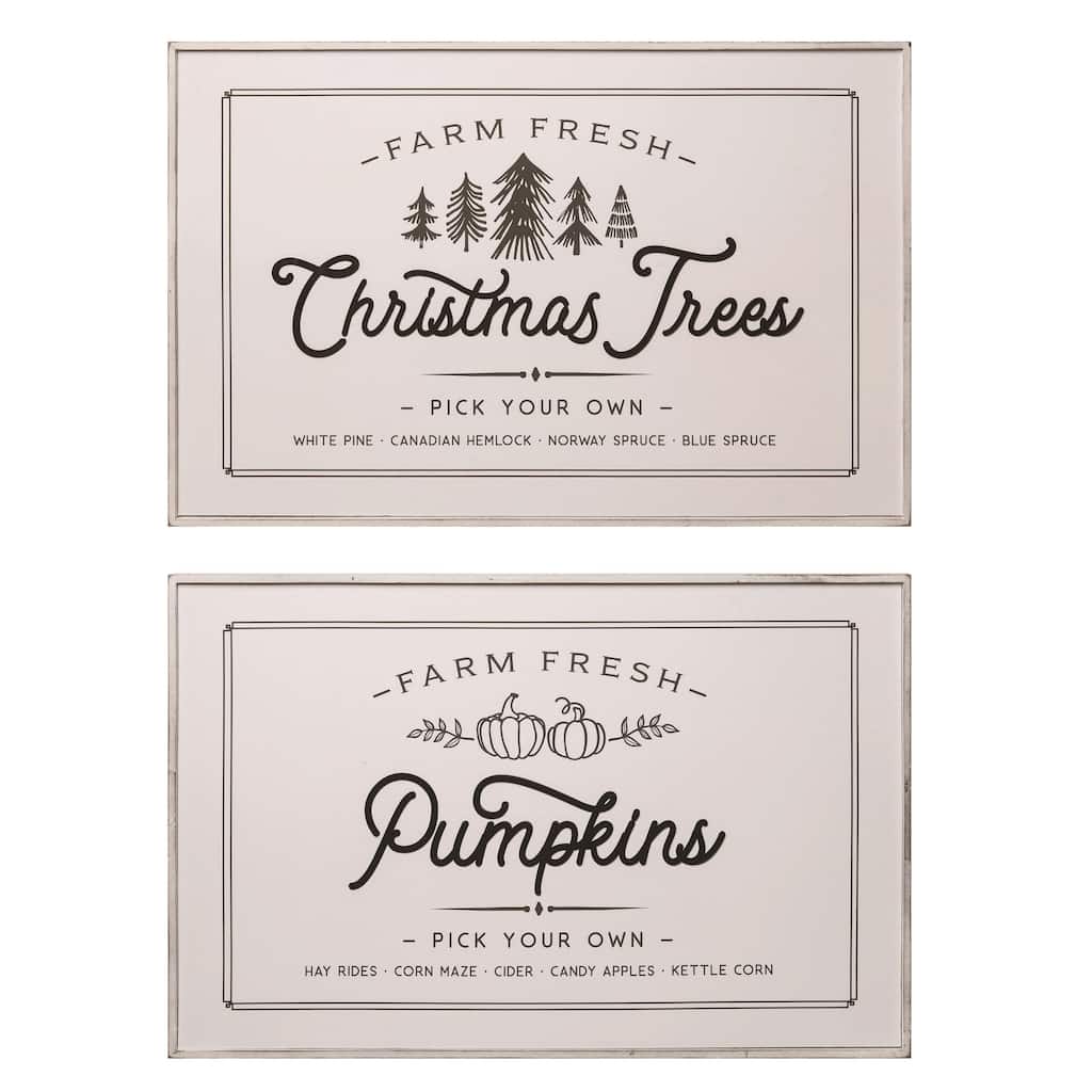 Transpac Wood 35.75 in. Off-White Christmas Farm Pumpkin Patch Arrow