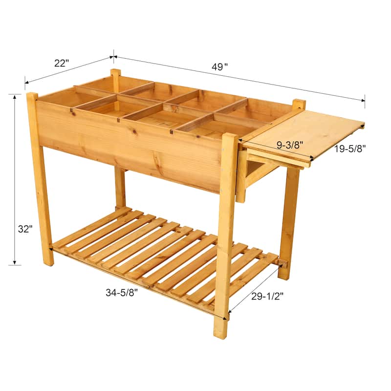 8-Grid Wooden Raised Garden Bed with Foldable Ledge and Fabric Liner for Healthy Plants - 49” x 22” x 32”