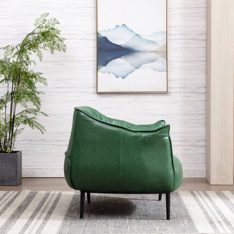 KINWELL 33" Wide Faux Vegan Leather Upholstery Barrel Chair