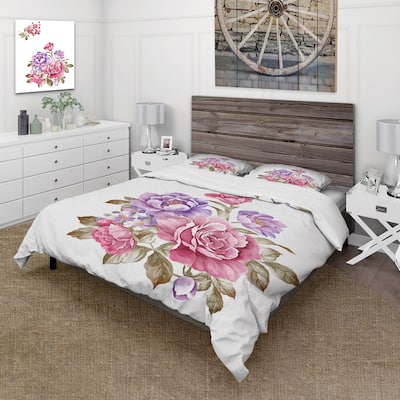 Designart 'Bouquet of Pink and Purple Flowers I' Farmhouse Duvet Cover Set
