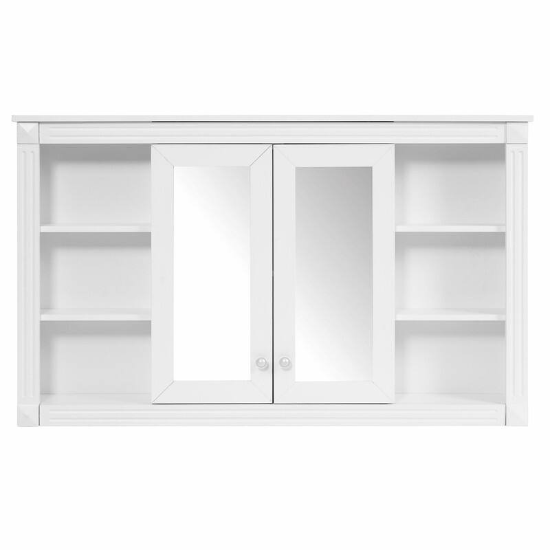 47-Inch Bathroom Mirror Cabinet with Storage, Adjustable Shelf, Open Shelves