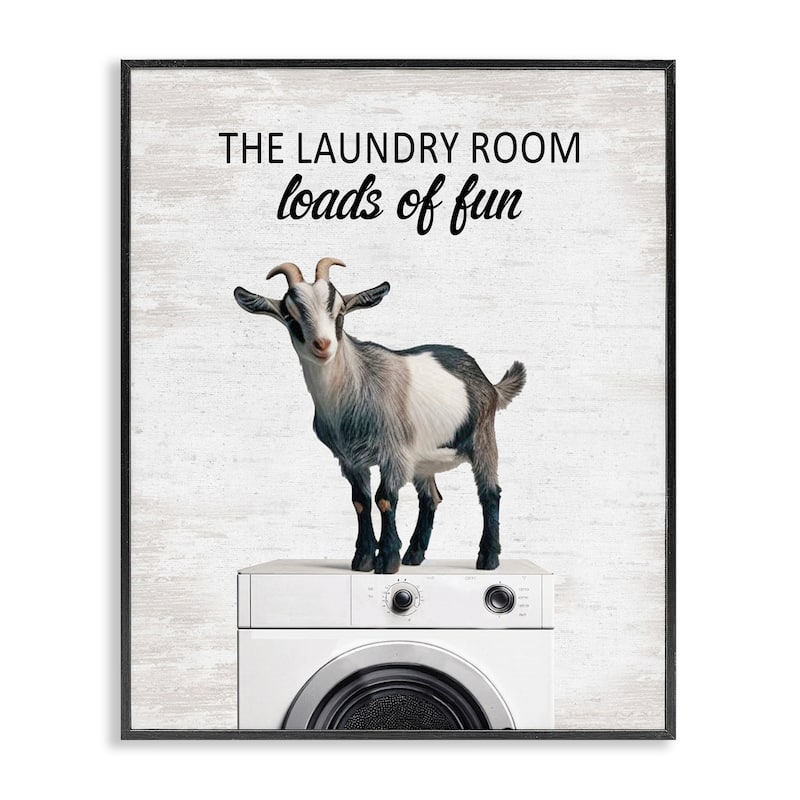 Stupell Loads of Fun Laundry Goat Framed Giclee Art Design By Lettered and Lined - 11 x 14 - Black