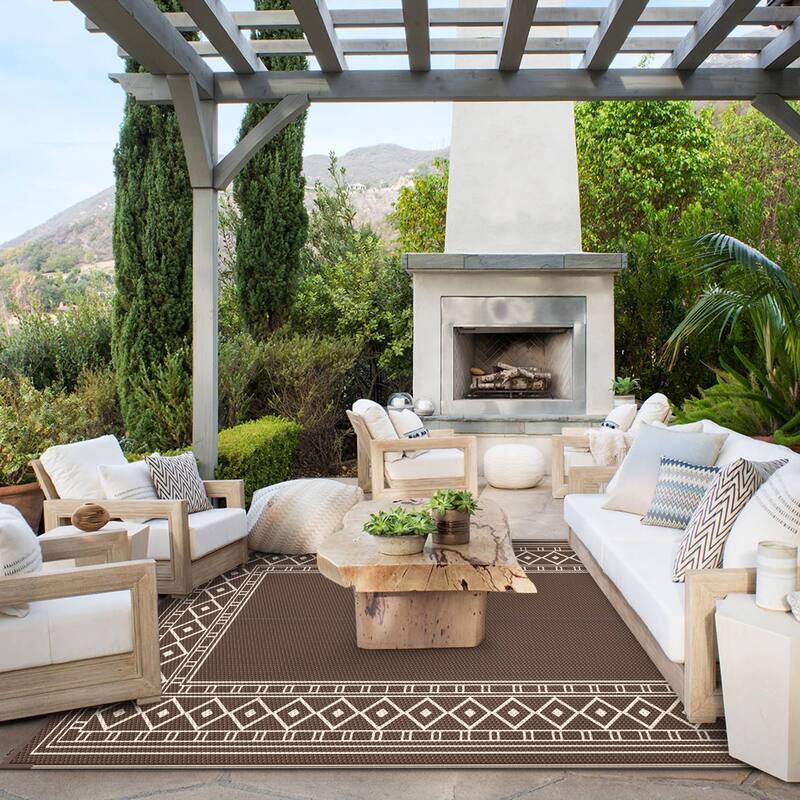 Mcow Geometric Frame Collection Waterproof Outdoor Area Rug