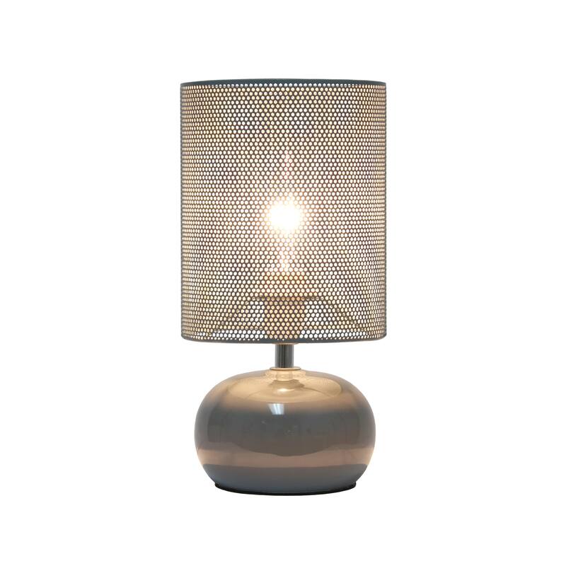 Mini Bedside Ceramic Table Lamp with Mesh Shade - 10" - Gray