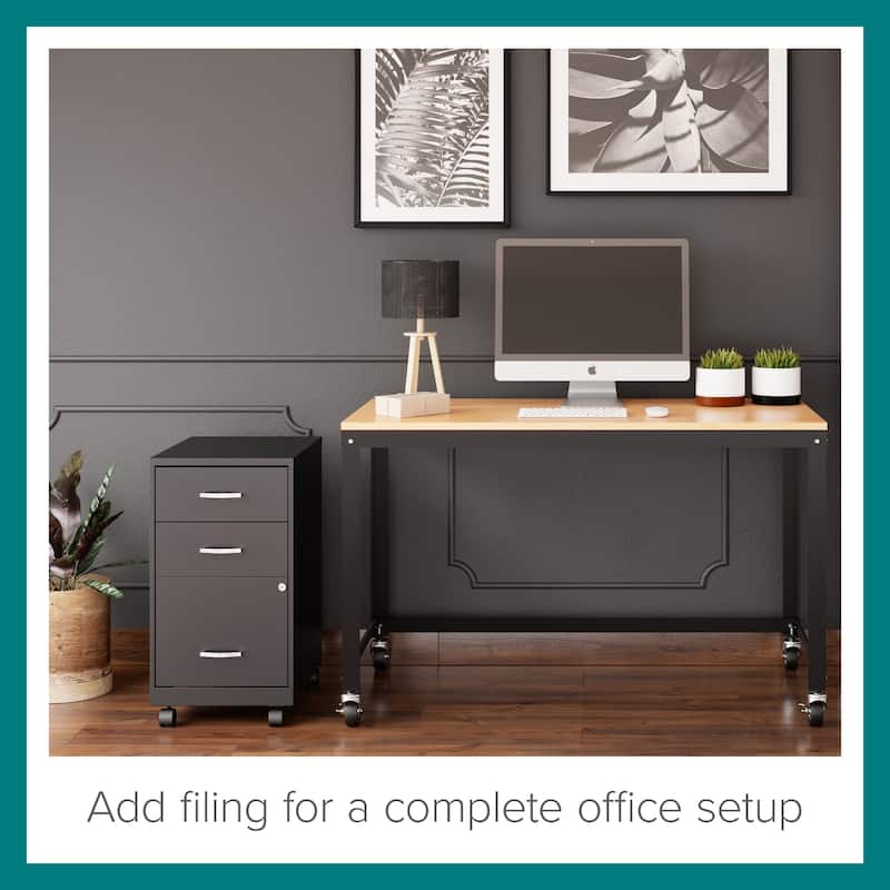 Space Solutions 48" W Mobile Metal Desk with Laminate Top, Black/Maple