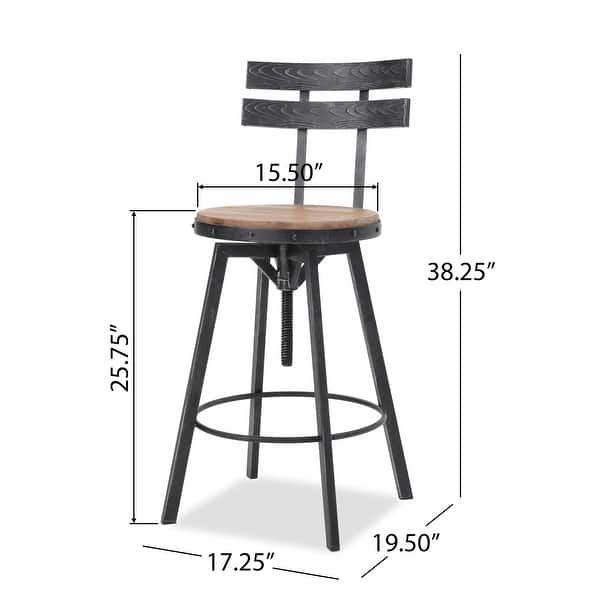 dimension image slide 3 of 2, Alanis Modern Industrial Firwood Adjustable Height Swivel Barstools (Set of 2) by Christopher Knight Home