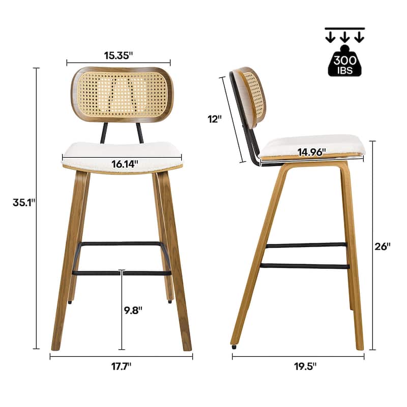 26" Upholstered Wood Counter Height Bar Stools - 17.7"W x 19.5"D x 35.1"H