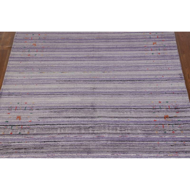 Hand Knotted Oriental 100% Wool Carpet Tribal Stripe Purples Gabbeh Area Rug - 8' 3'' X 5' 2''