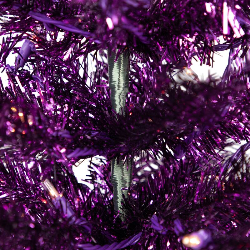4' Purple Tinsel Artificial Christmas Tree- Clear Lights, Purple Wire - 4 Foot