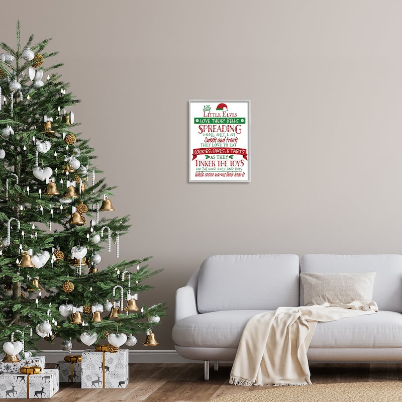Stupell Silly Little Elves List Festive Christmas Phrases Framed Wall Art