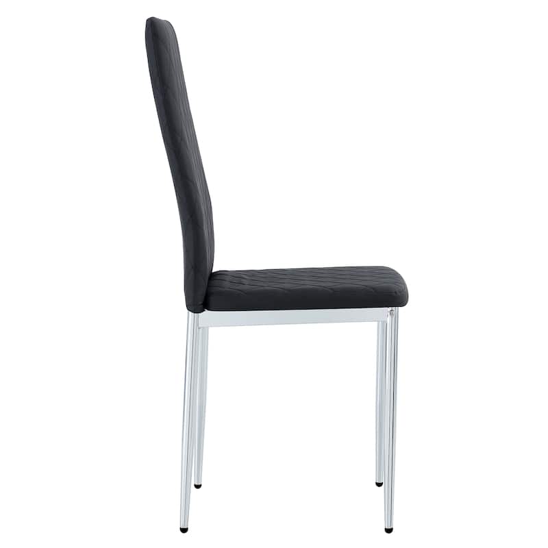 Leather Dining Table Chair Set of 6, High Back Dining Chair, Grid Armless Lounge Chair, Office Chair with C-Shaped Metal Legs