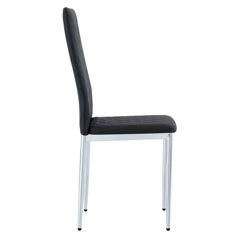 Roomfitters Grid High Back Dining Chairs with Electroplated Metal Legs, Set of 6 Armless Chairs for Dining or Office, Black