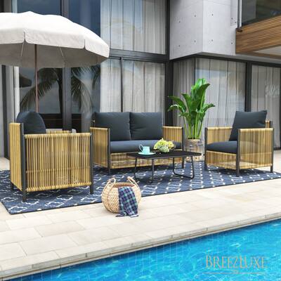 Simple Outdoor PE Wicker 4-piece Sofa Set with Waterproof Cushion
