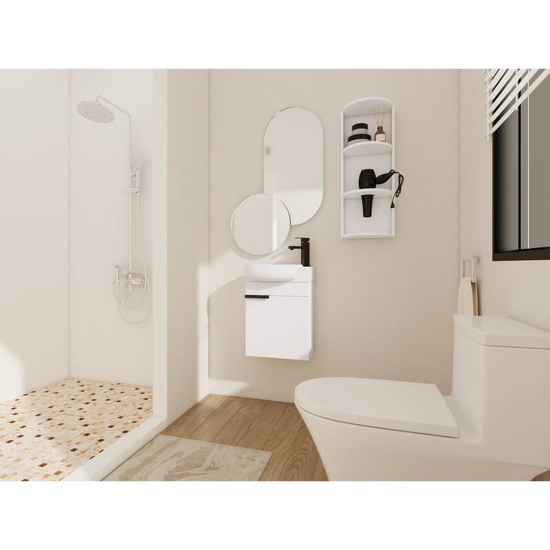 Compact Bathroom Vanity with Sink, Oval Single Ceramic Sink Bathroom Cabinet for Small Bathroom