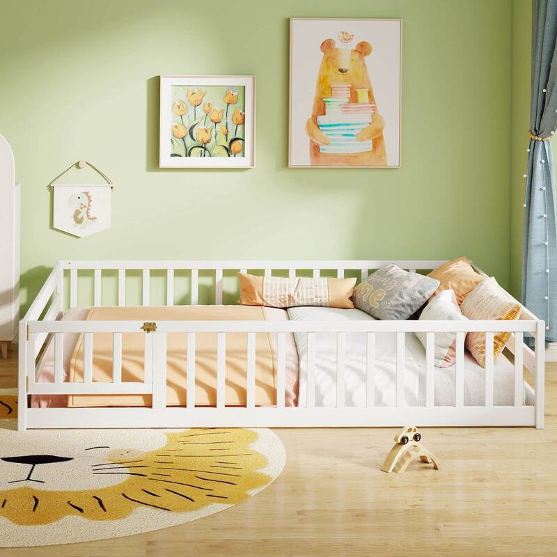 Costway Full Size Floor Bed with Full Length Safety Guardrails & Door