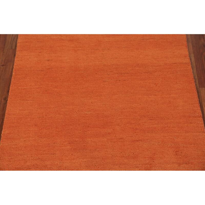 Orange Modern Gabbeh Oriental Foyer Rug Hand-Knotted Wool Carpet - 2'11" x 4'10"