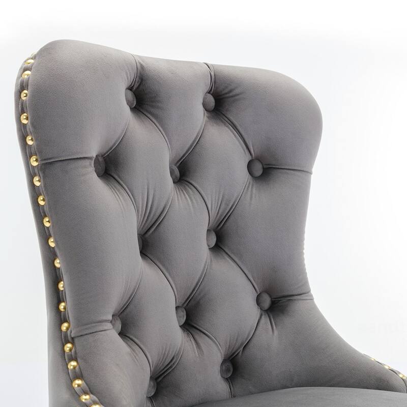 2PCS Tufted Swivel Velvet Bar Stool With Gold Legs
