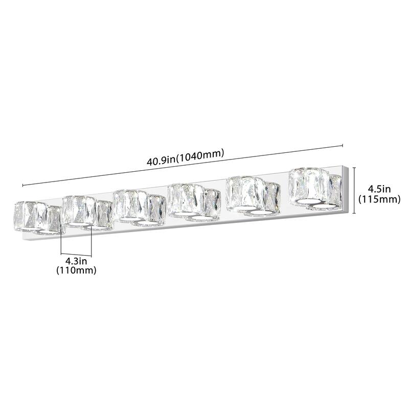 41" Modern Crystal 6-Light LED Wall Sconce,Elegant Chrome Bathroom Vanity Light with Clear Crystal Shades