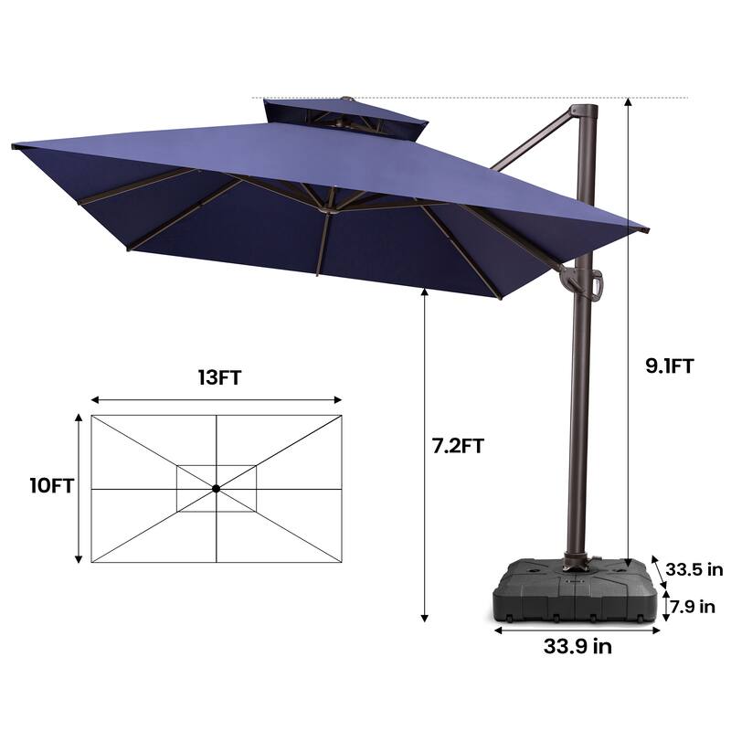 Pellebant 10 X 13 Feet Outdoor Cantilever Umbrella with Base