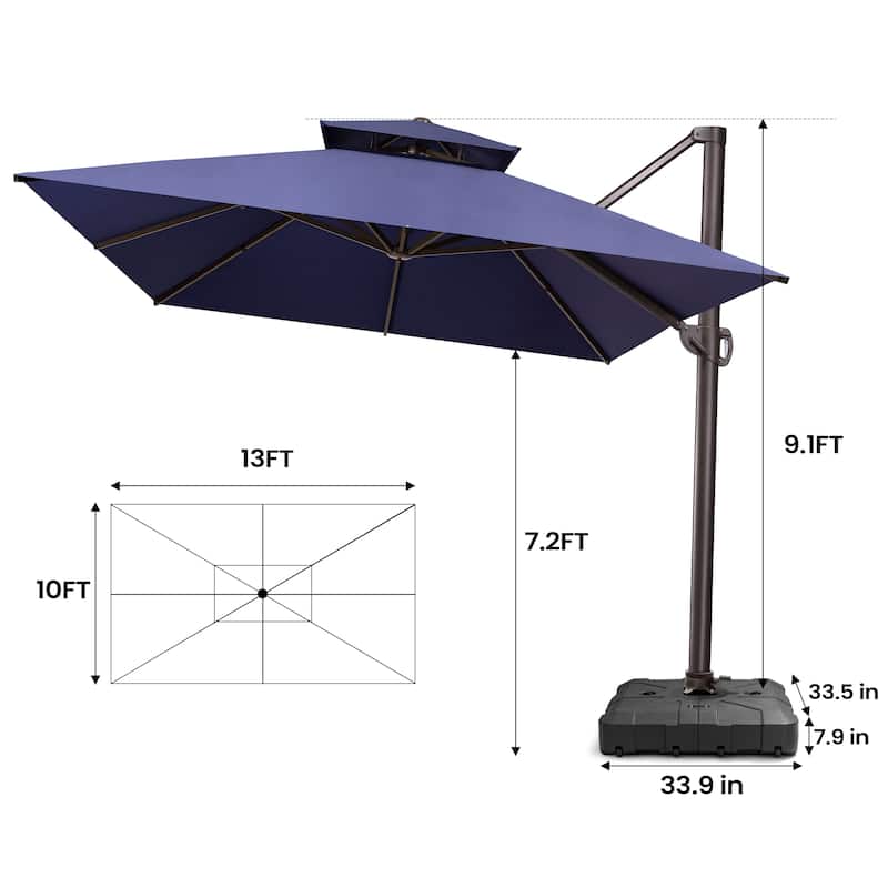 Pellebant 10FT x 13FT Outdoor Patio Offset Umbrella 360 degrees Rotation with Base