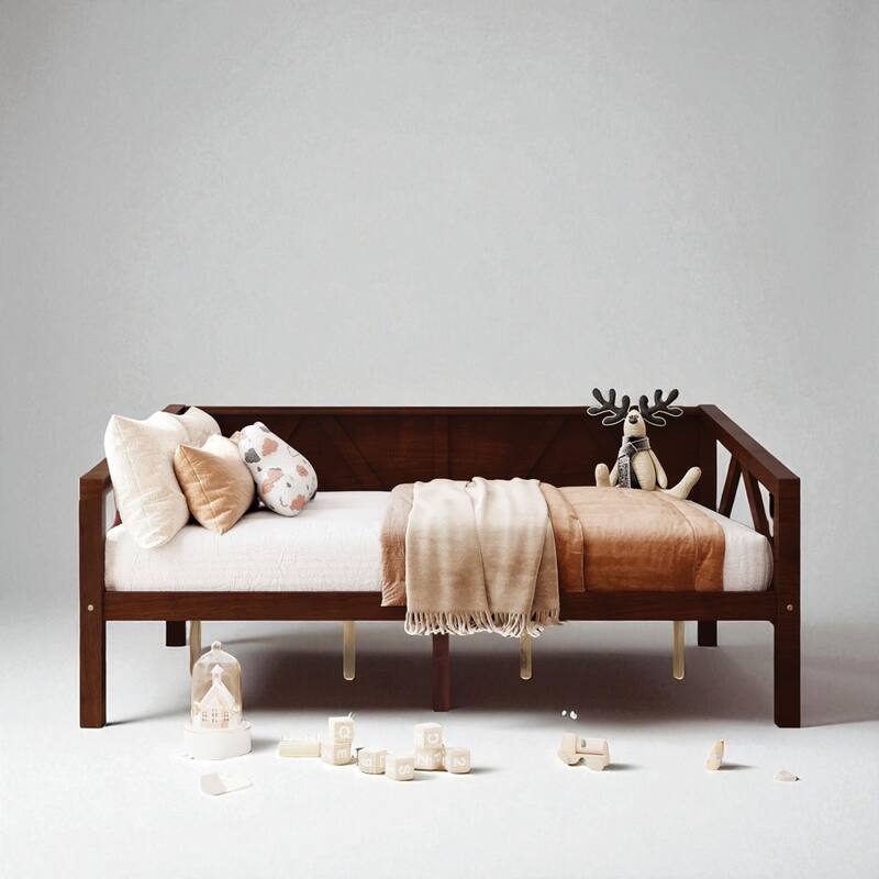 Twin/Full Size Wood Daybed Frame with Storage Space, Modern Sofa Bed with Backrest, No Box Spring Required - Espresso - Full