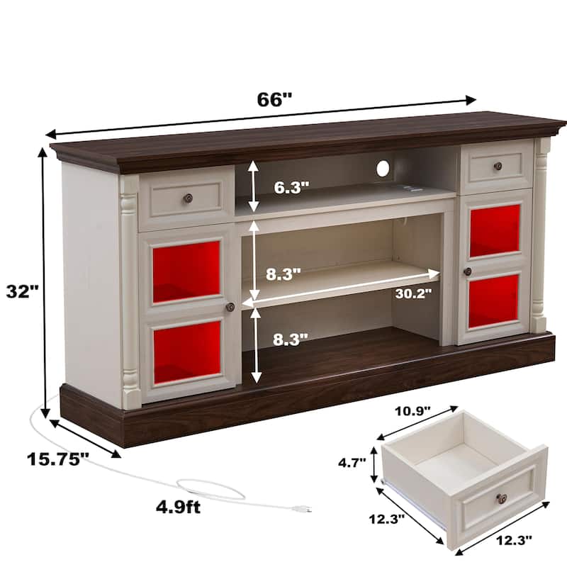 Modern 70" TV Stand for TVs up to 80", Entertainment Center with LED Lights