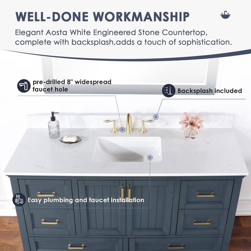 Altair Isla 60" Bathroom Vanity in Classic Blue with Countertop,with Mirror - 60 in.