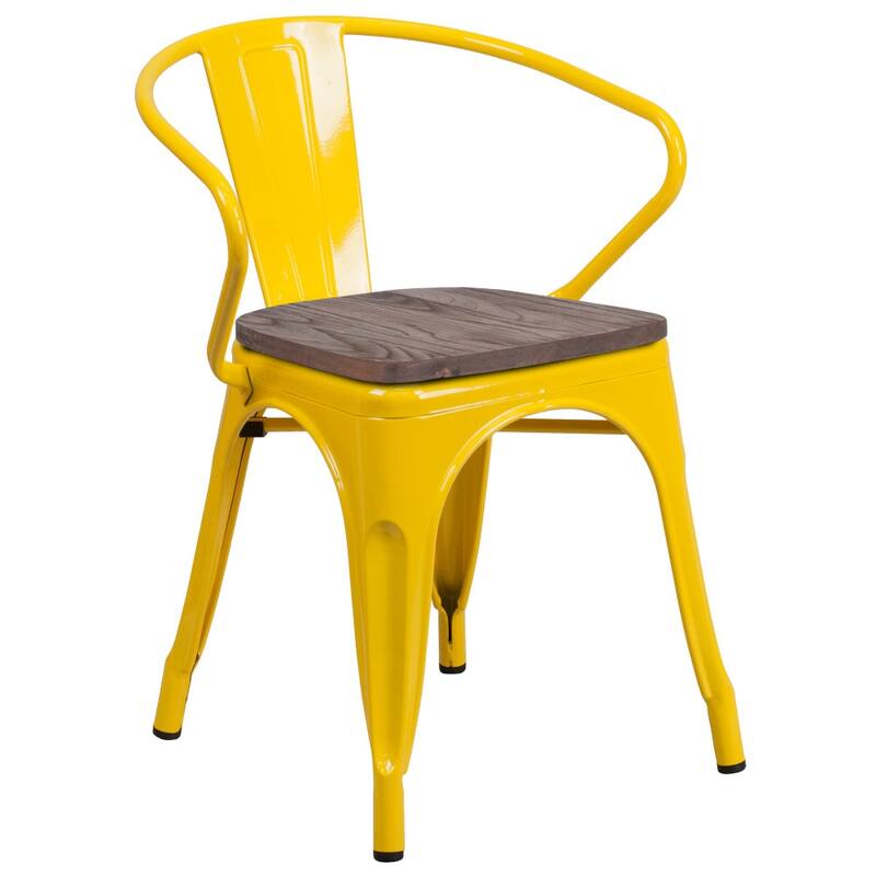 4 Pk. Metal Chair with Wood Seat and Arms