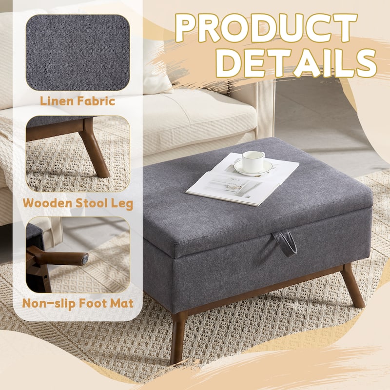 Mid-century Modern Square Coffee Table, Storage Ottoman with Flip Top, Shoe Bench with Hidden Storage Compartment