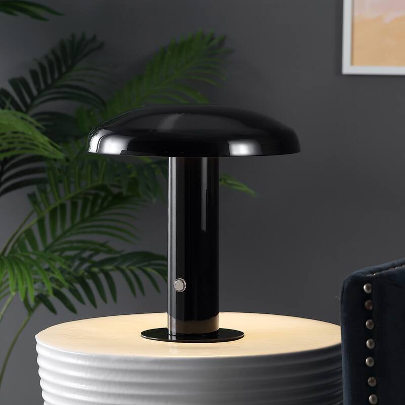 Boletus 11" Contemporary Bohemian Rechargeable/Cordless Iron Integrated LED Mushroom Table Lamp, by JONATHAN Y